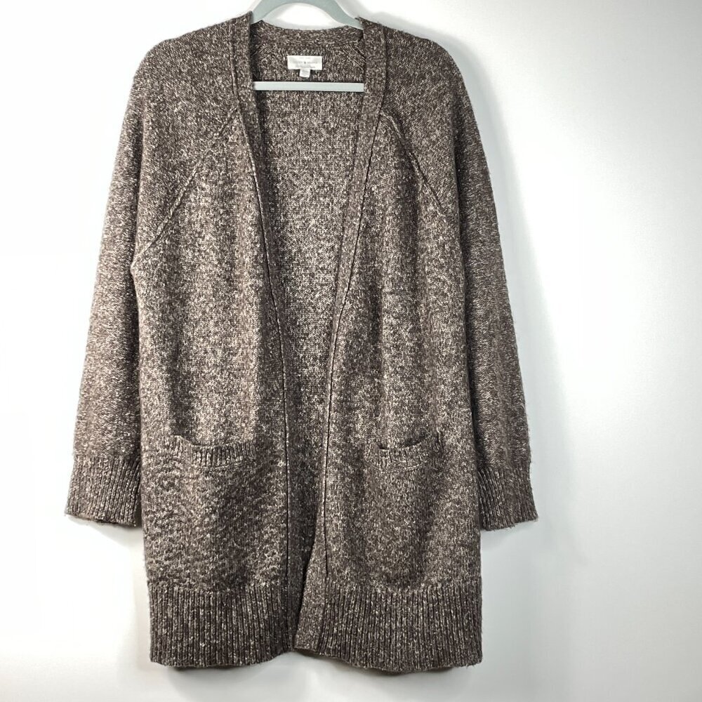 Lucky Brand Women's Cardigan Sweater Open Long Sleeve Brown Knit Pockets Size M